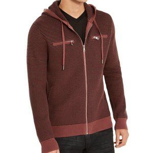 INC Textured Zip-Front Hoodie XL Brown Rust